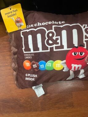 NWT M&M'S Brown Pillow with Red Character and Multi-Color Candy Accents